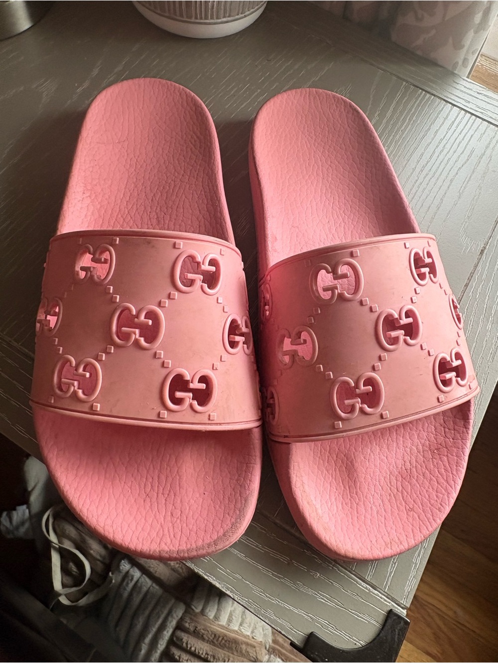 Gucci Pink GG Rubber Slide Sandals size 42